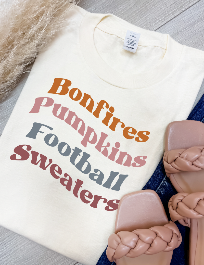 Bonfires Pumpkins Sweaters Football Graphic Tee