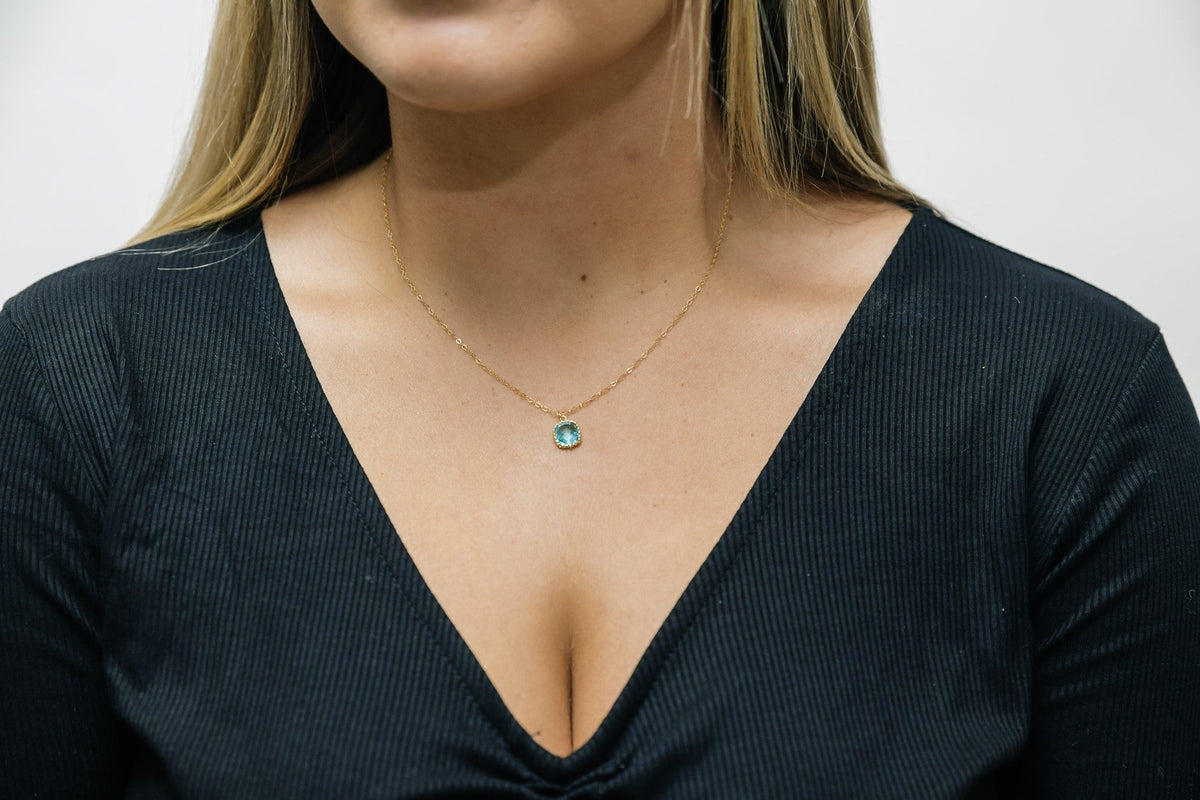 Blue Topaz Gemstone Glass Necklace