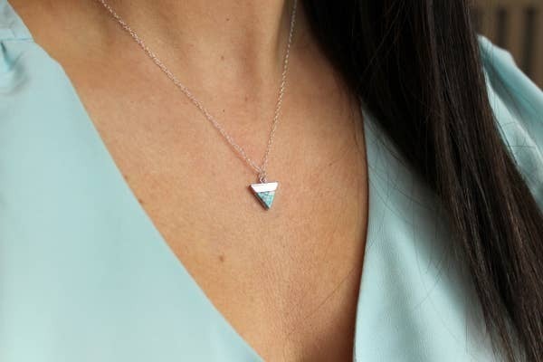 Silver Gemstone Triangle Necklace