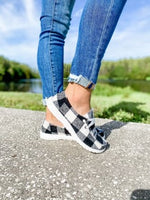 White And Black Checkered Slip On Shoe