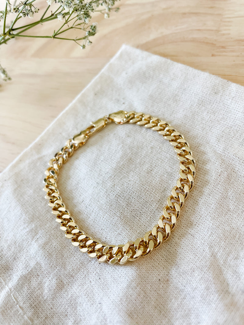18k Gold Filled Cuban Link Chain Bracelet 7"