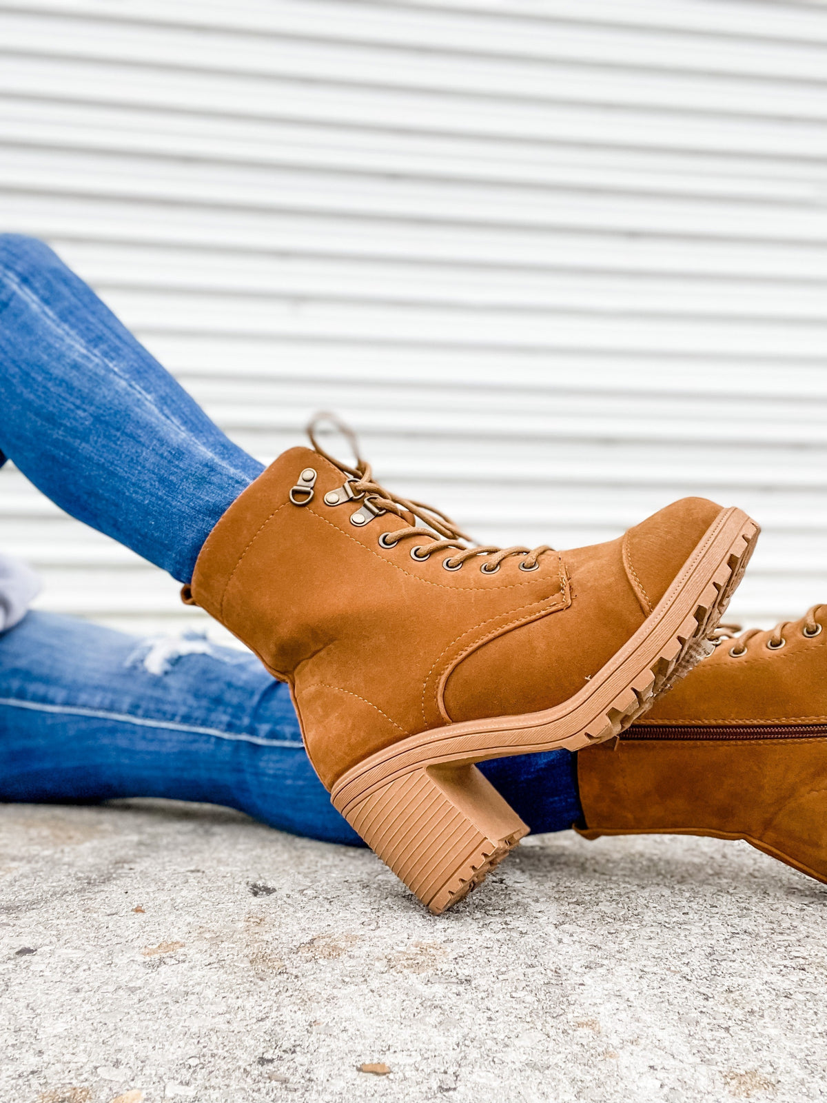 Tan Tie Up Heeled Bootie