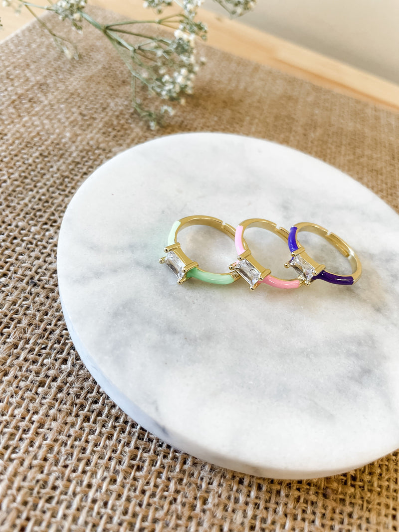 Multi Color Emerald Cut Ring
