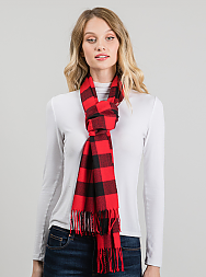 Red And Black Buffalo Plaid Scarf With Fringe