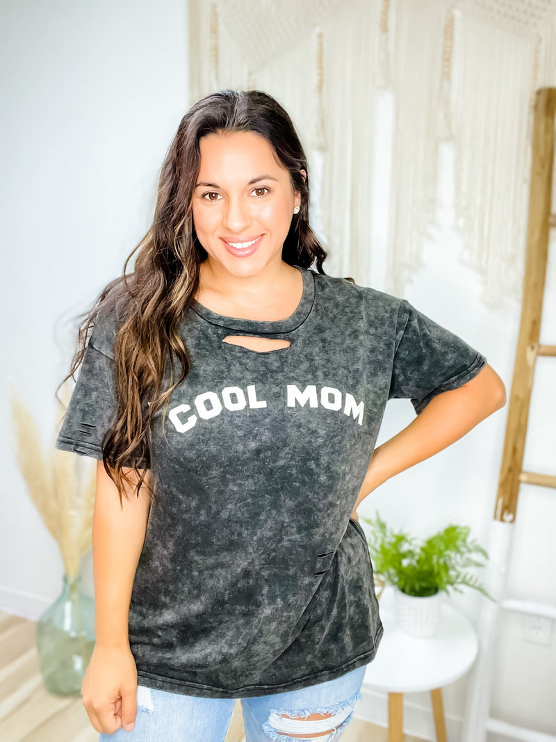 Cool Mom Black Charcoal Distressed Graphic Tee