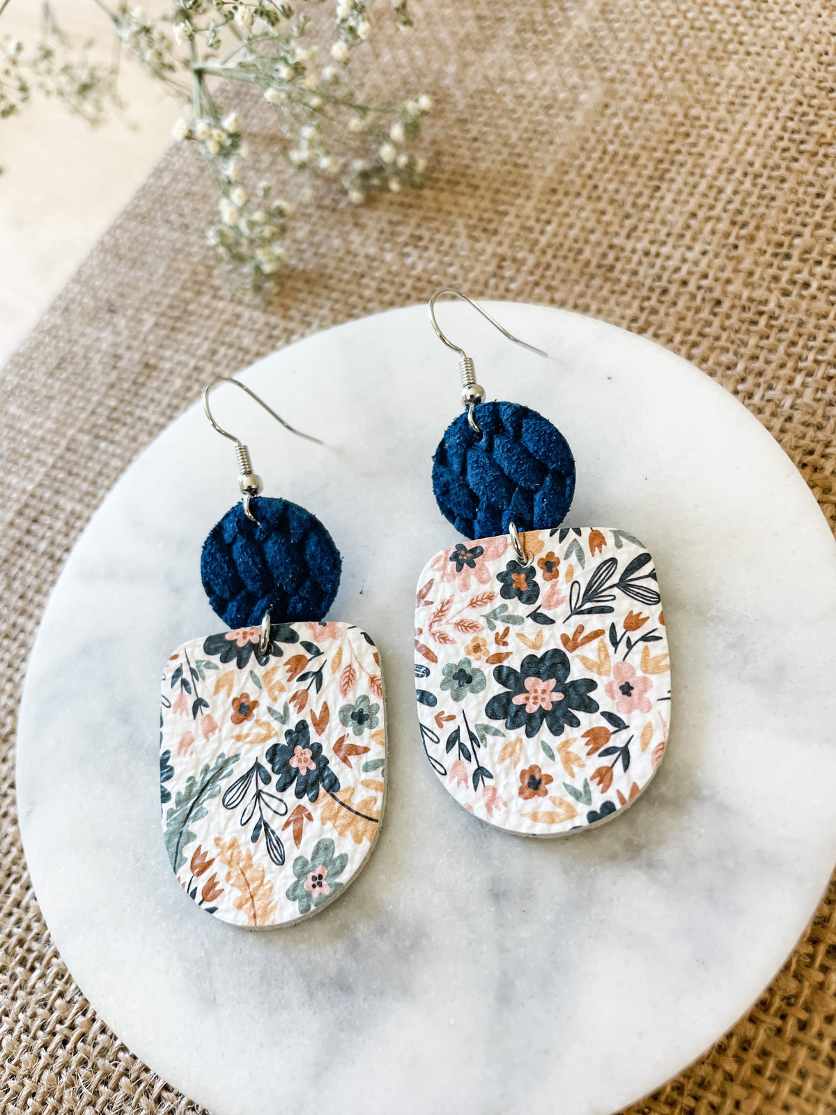 Dainty Floral Genuine Leather Earrings