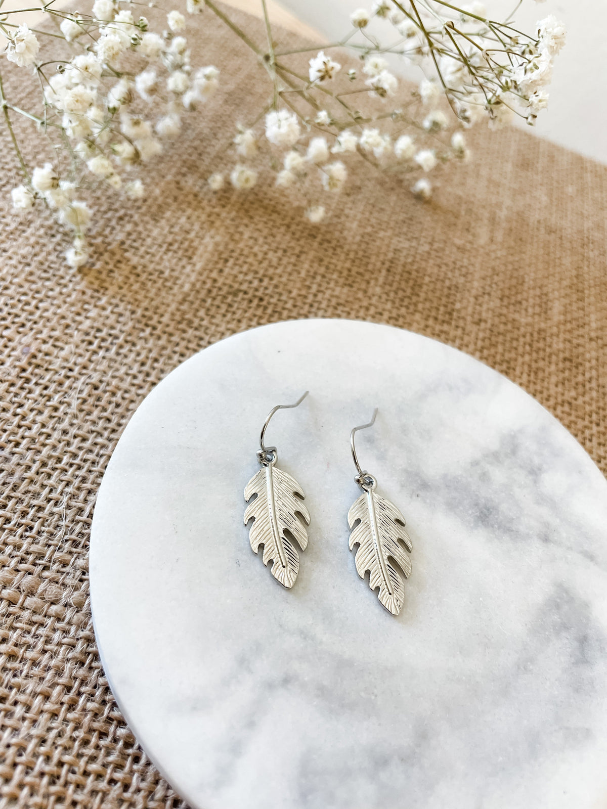 Silver Leaf Drop Earrings