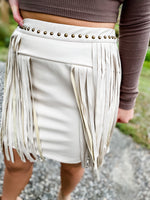 Rebellious Babe White Faux Leather Fringe Skirt
