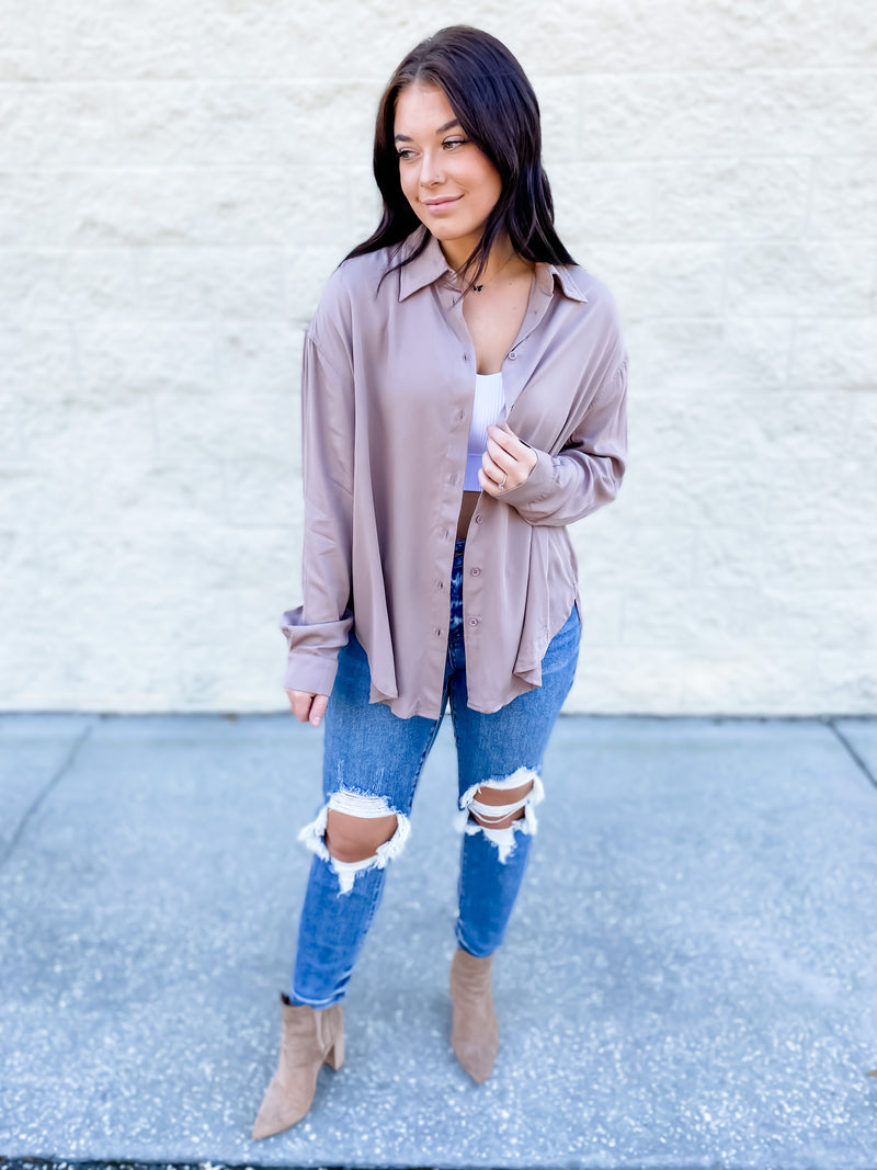 Forever Casual Mocha Button Down Top
