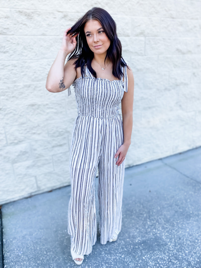 Set In Your Ways Striped Smocked Jumpsuit