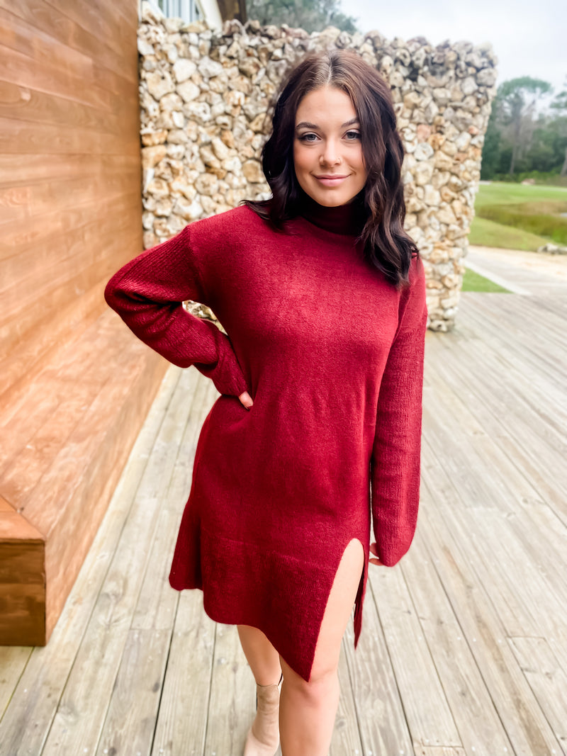 Love Em' While You Can Burgundy Sweater Dress