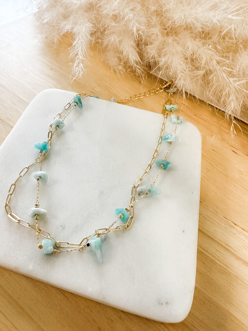 Mint Stone Gold Layered Necklace