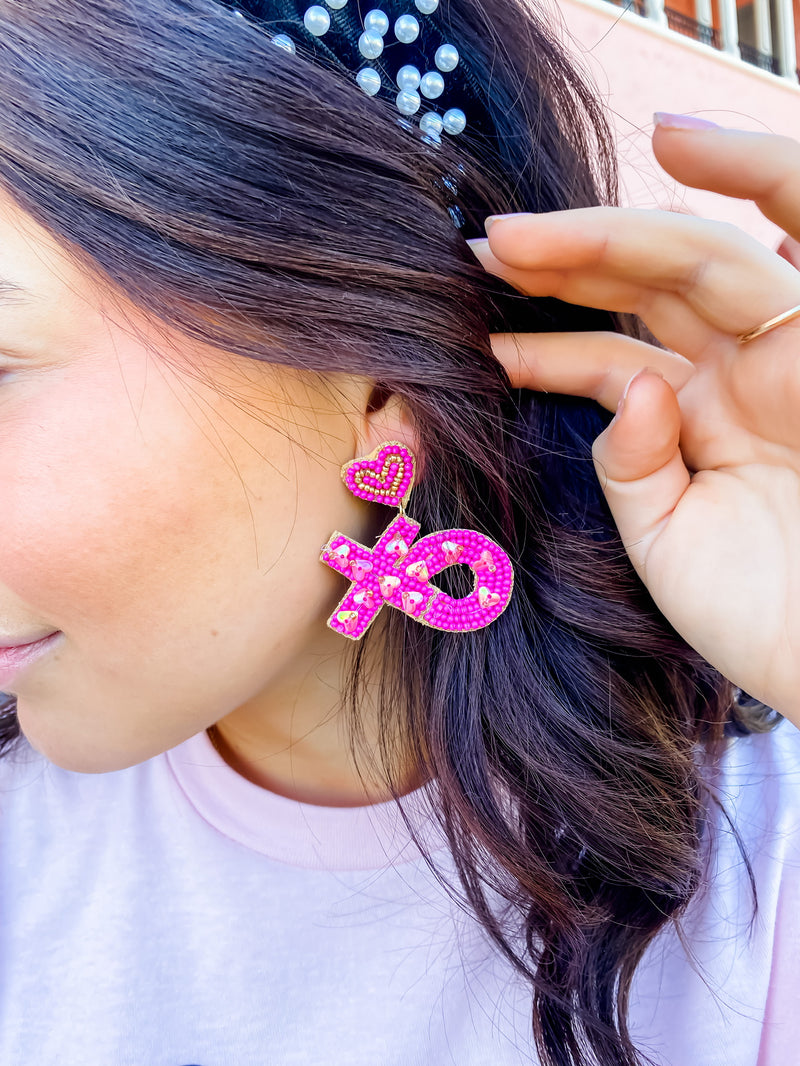 XO Hot Pink Beaded Earrings