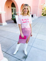 The Right Addition Pink Shimmer Midi Skirt