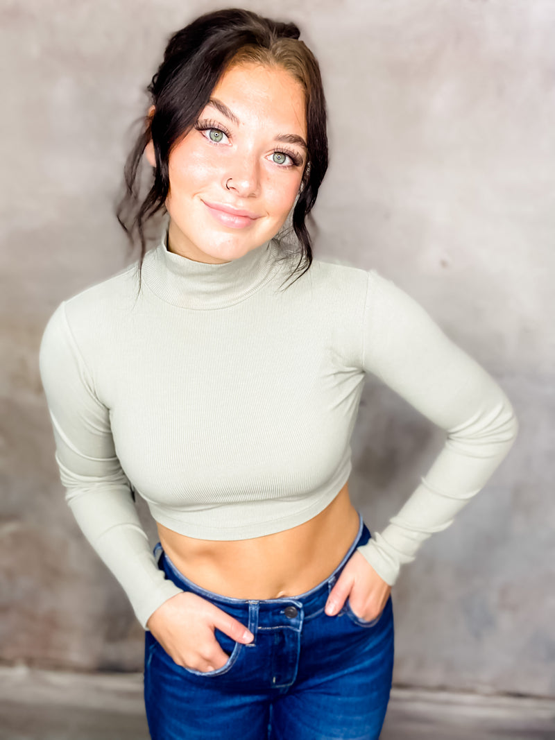 Times Like This Sage Turtle Neck Crop Top