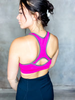 Put In The Work Hot Pink Cut Out Back Sports Bra