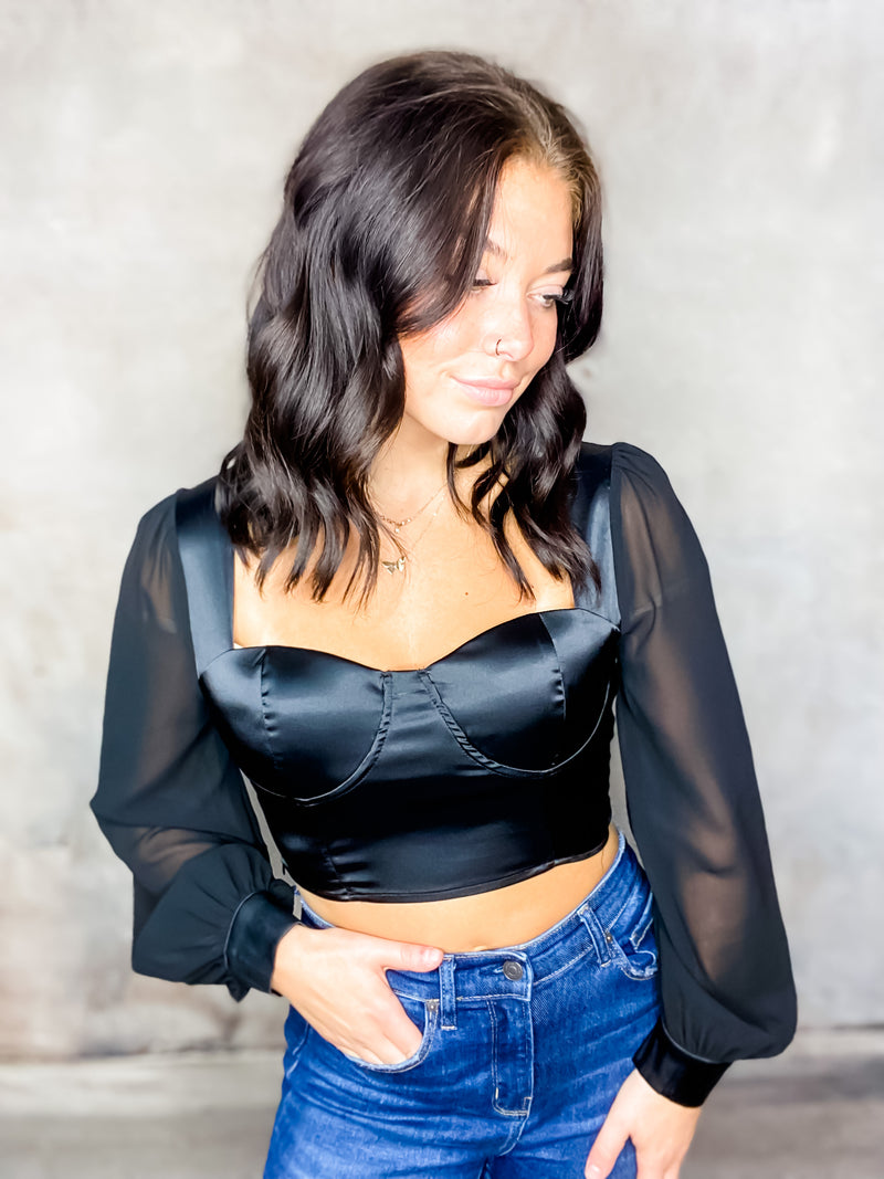 Step Out In Style Black Satin Crop Top