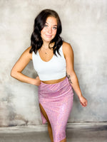 The Right Addition Pink Shimmer Midi Skirt