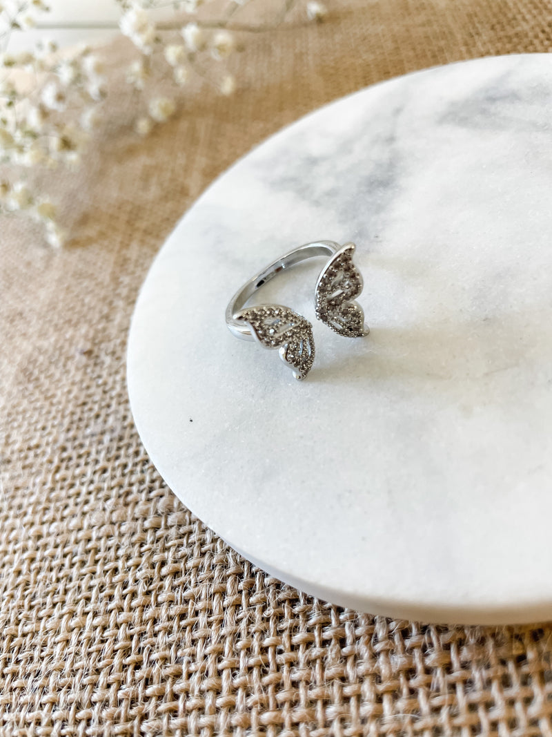 Fly Away Butterfly Adjustable Silver Ring
