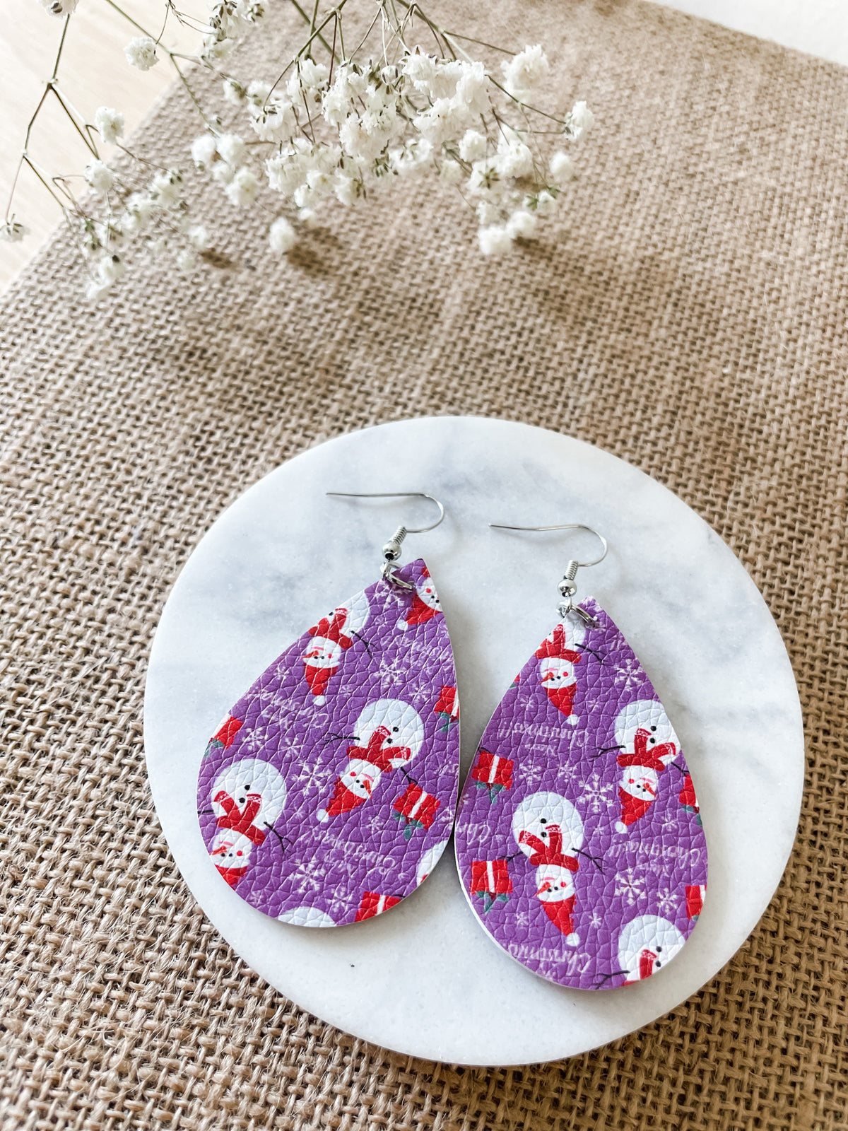 Purple Snowman Teardrop Earrings