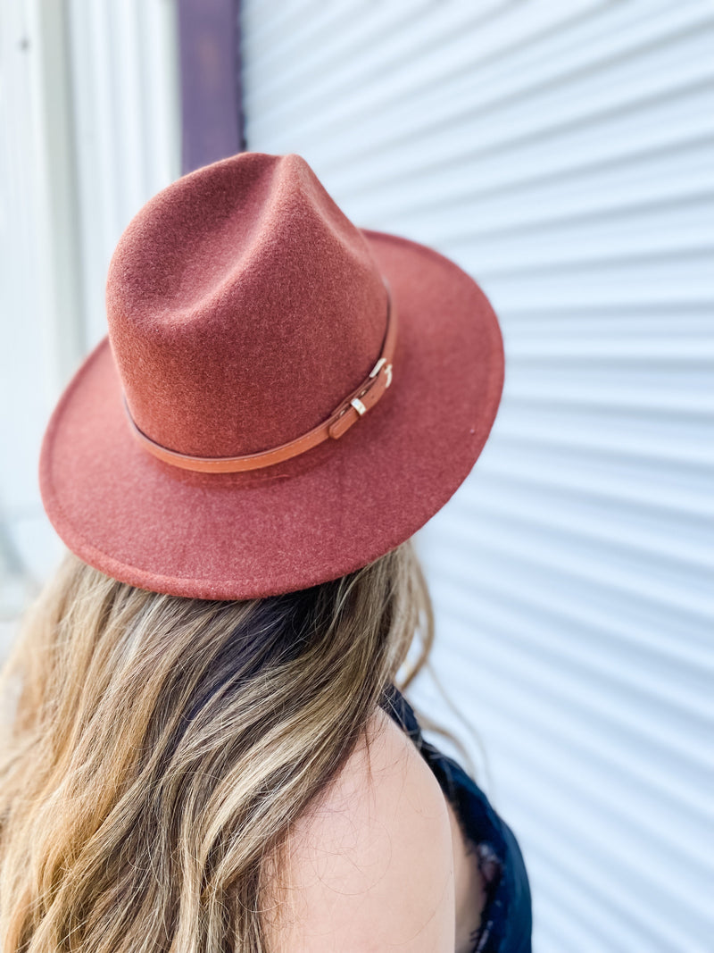 Wine Brown Leather Belt Panama Hat