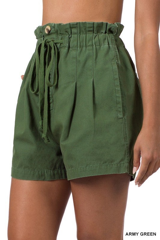 Easy Decisions Army Green Paperbag Shorts