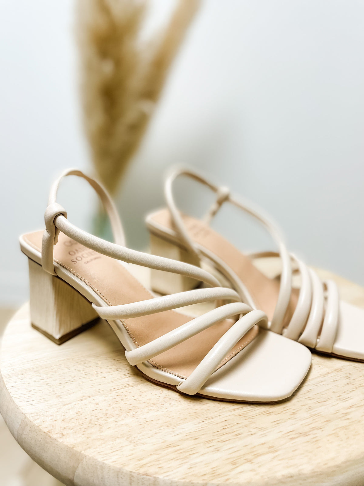 Beige Wooden Heel Sandal