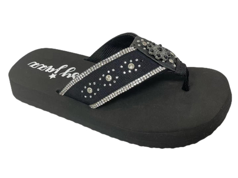 Black Bedazzled Strap Sandals