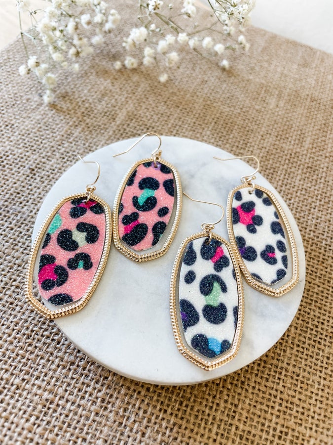 Glitter Leopard Printed Drop Earrings