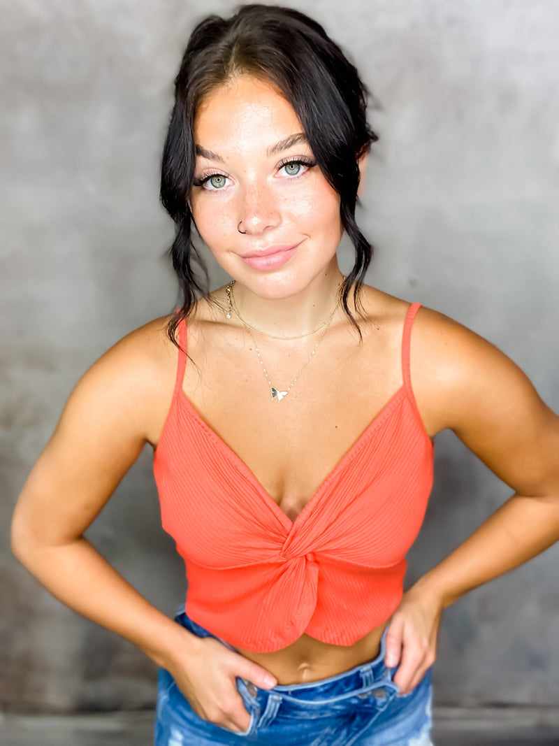 Knot An Issue Coral Ribbed Crop Cami