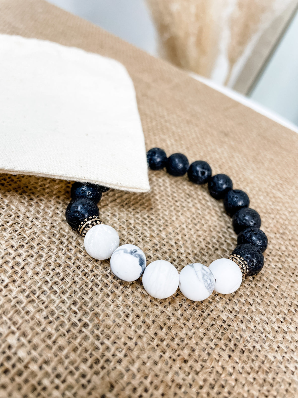 Black & Marble White Beaded Bracelet