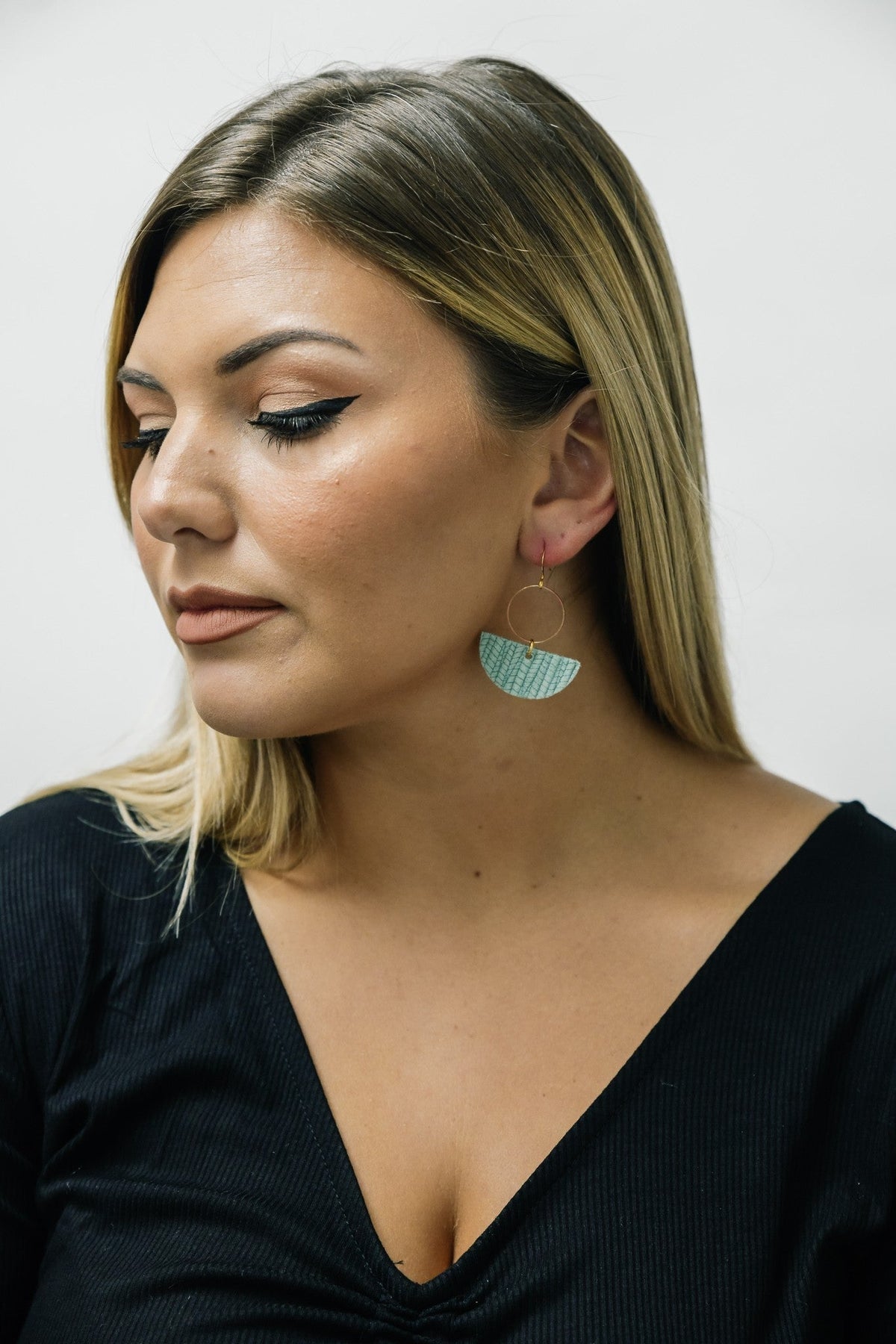 Sea Foam Geometric Leather Earrings