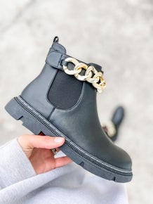 Black Chunky Chain Low Slip On Boot