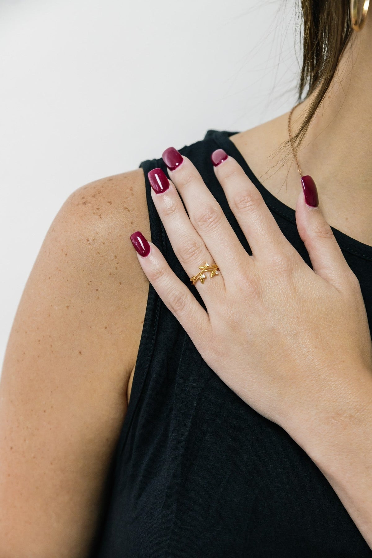 Textured Gold Branch Ring w/ Cz Accents