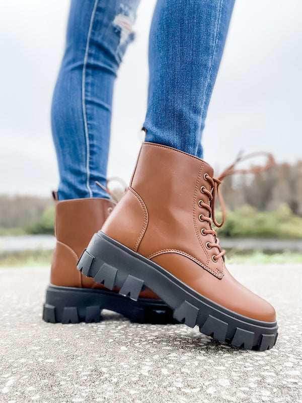 Brown Tie Up Combat Boots