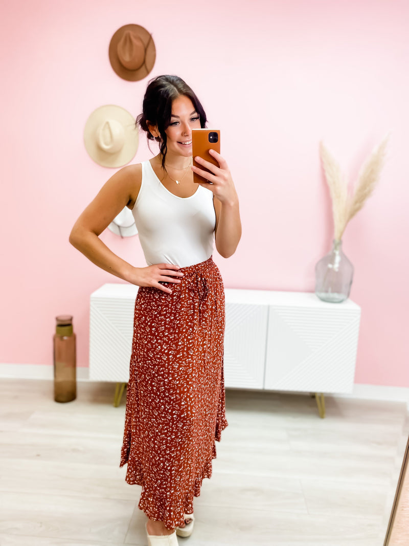 Floral To The Max-i Rust Skirt