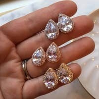 CZ Crystal Teardrop Silver Stud Earrings