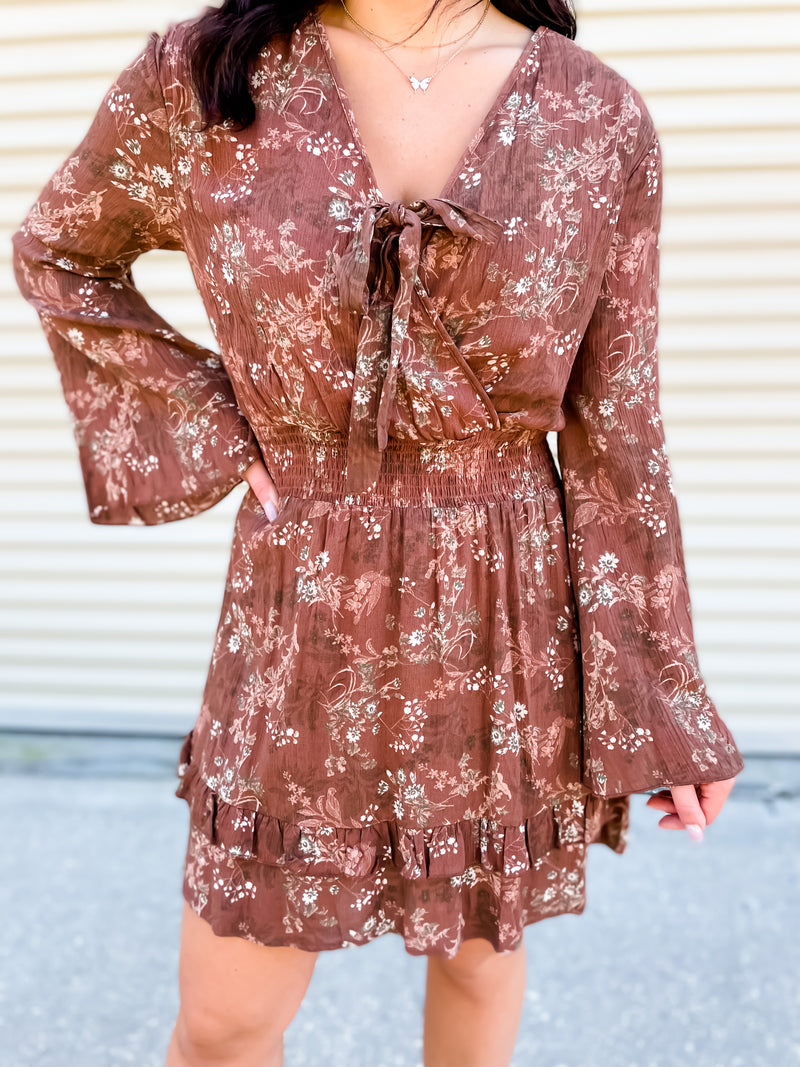 Look At Her Flourish Brown Floral Long Sleeve Dress