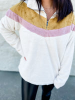 Overly Sweet Ivory Zip Up Chevron Pullover