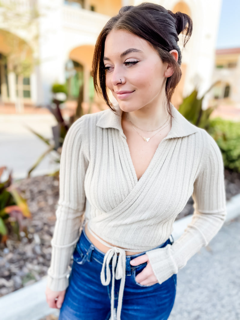 Wrapped Around You Taupe Crop Top