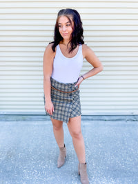 Skorting The Issue Grey & Black Plaid Skort