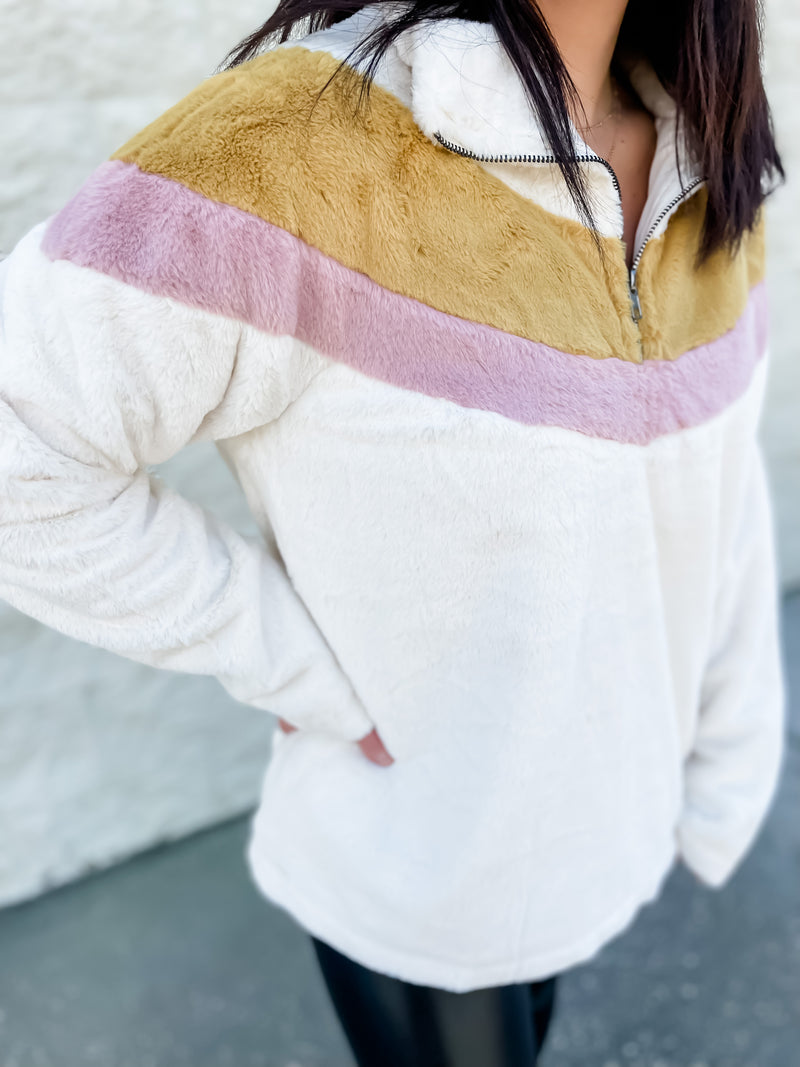 Overly Sweet Ivory Zip Up Chevron Pullover