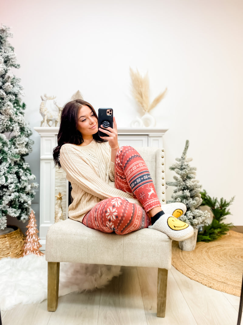 DOORBUSTER- Merry Vibes Only Holiday Printed Lounge Pants
