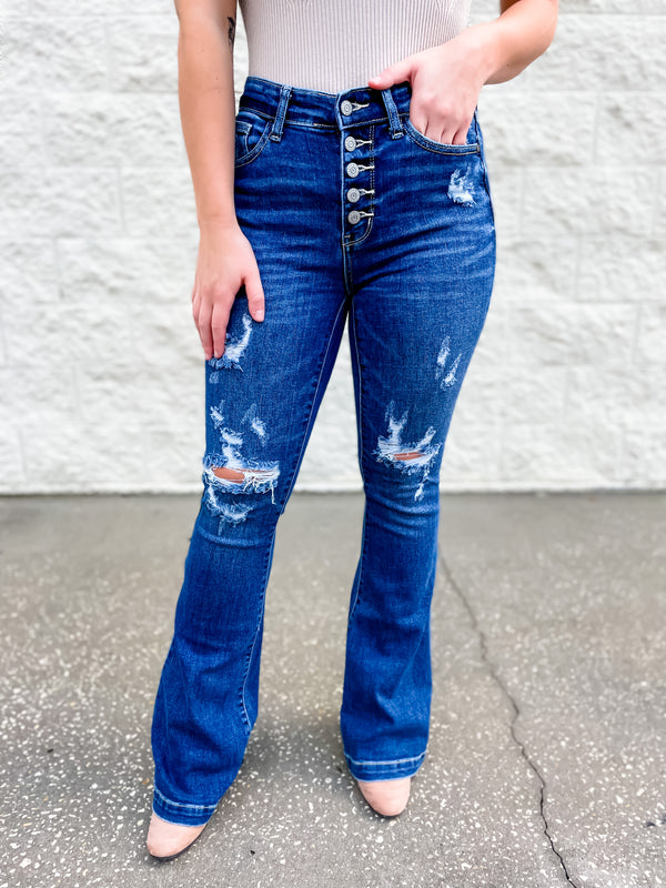 BEST SELLERS! According To You Distressed Judy Blue Flare Jean