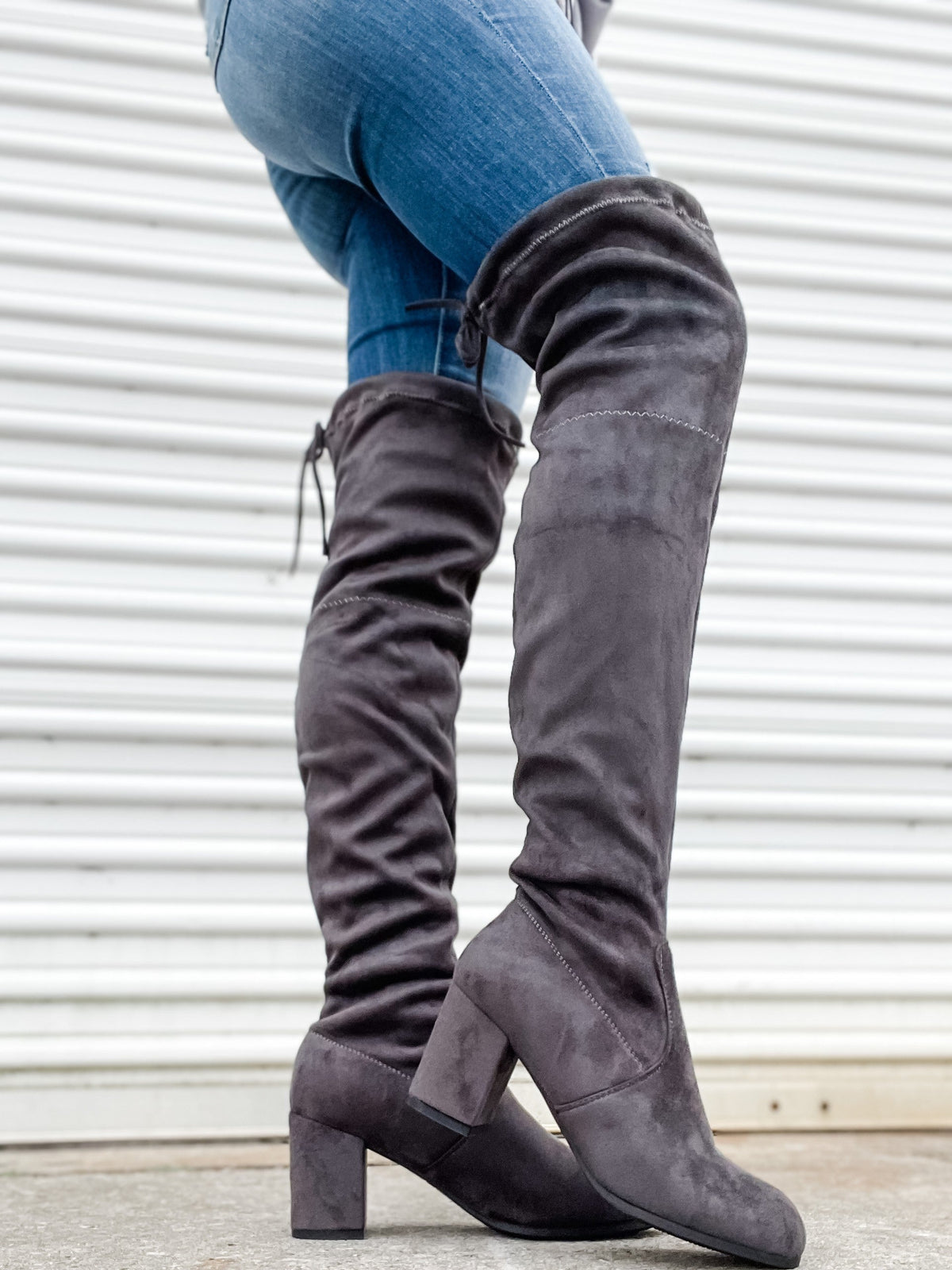 Grey Thigh High Boots