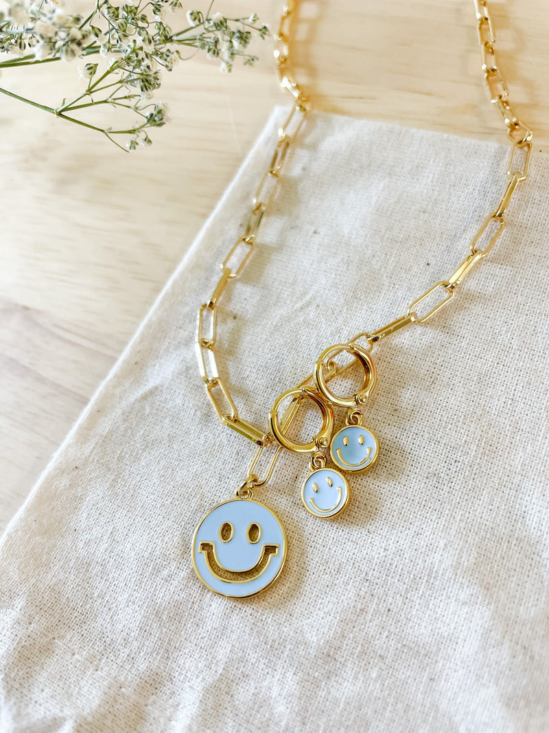 18k Gold Filled Blue Happy Necklace & Earring Set