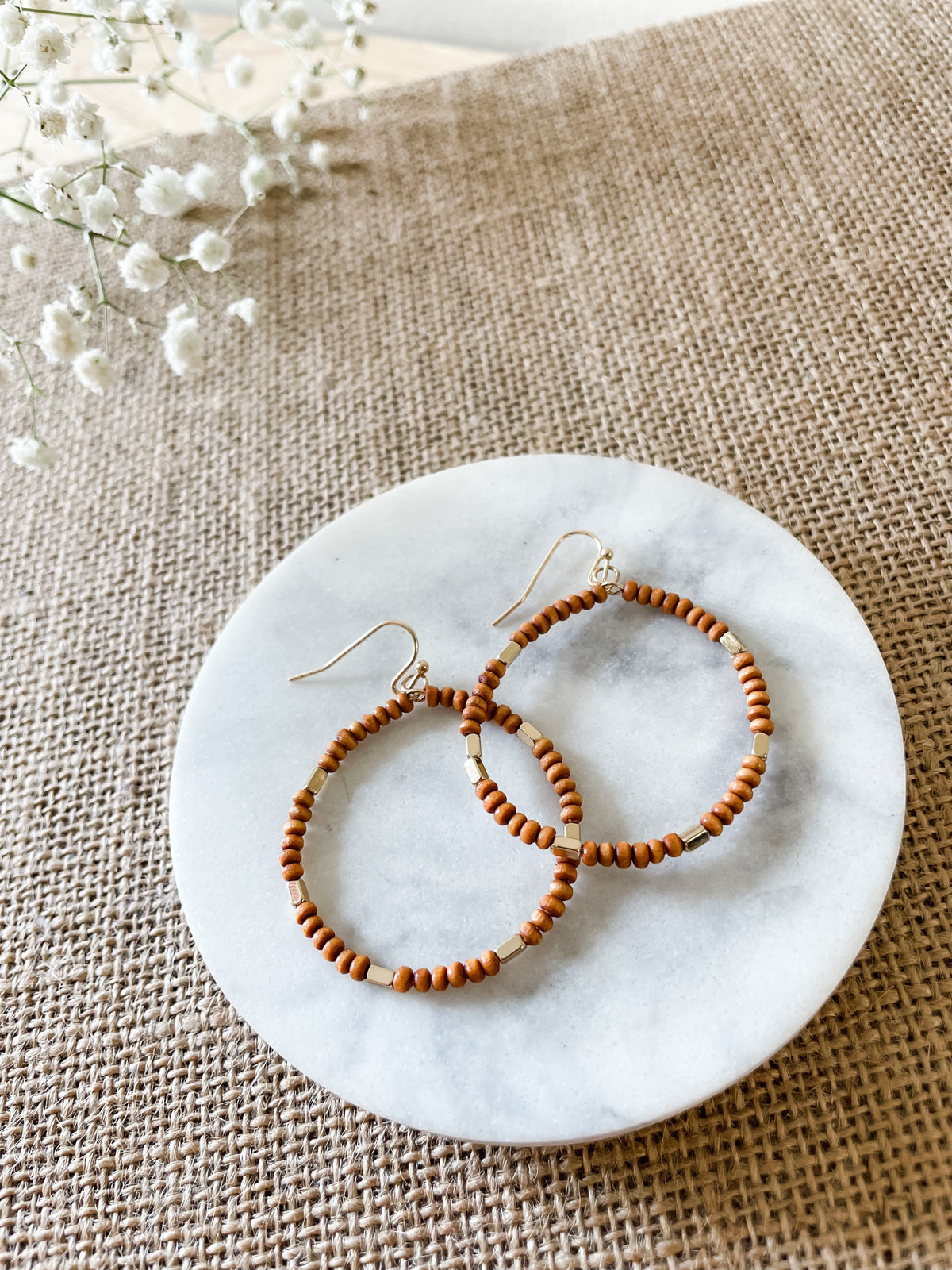 Brown Beaded Circle Earrings