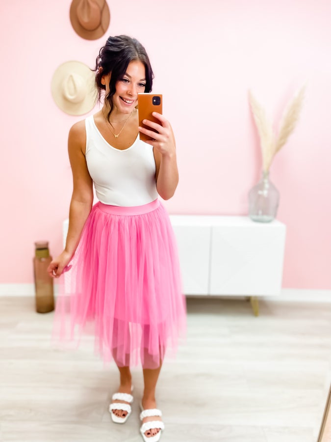 Party Time Pink Mesh Midi Skirt