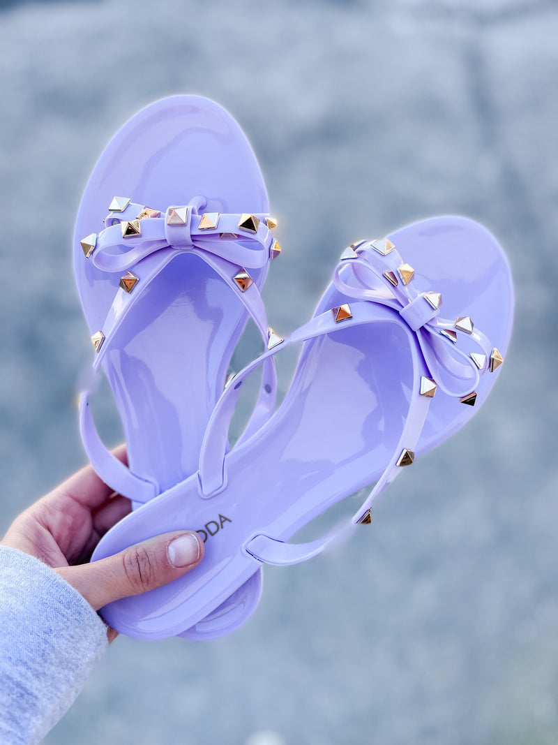 Lavender Studded Bow Jelly Sandals