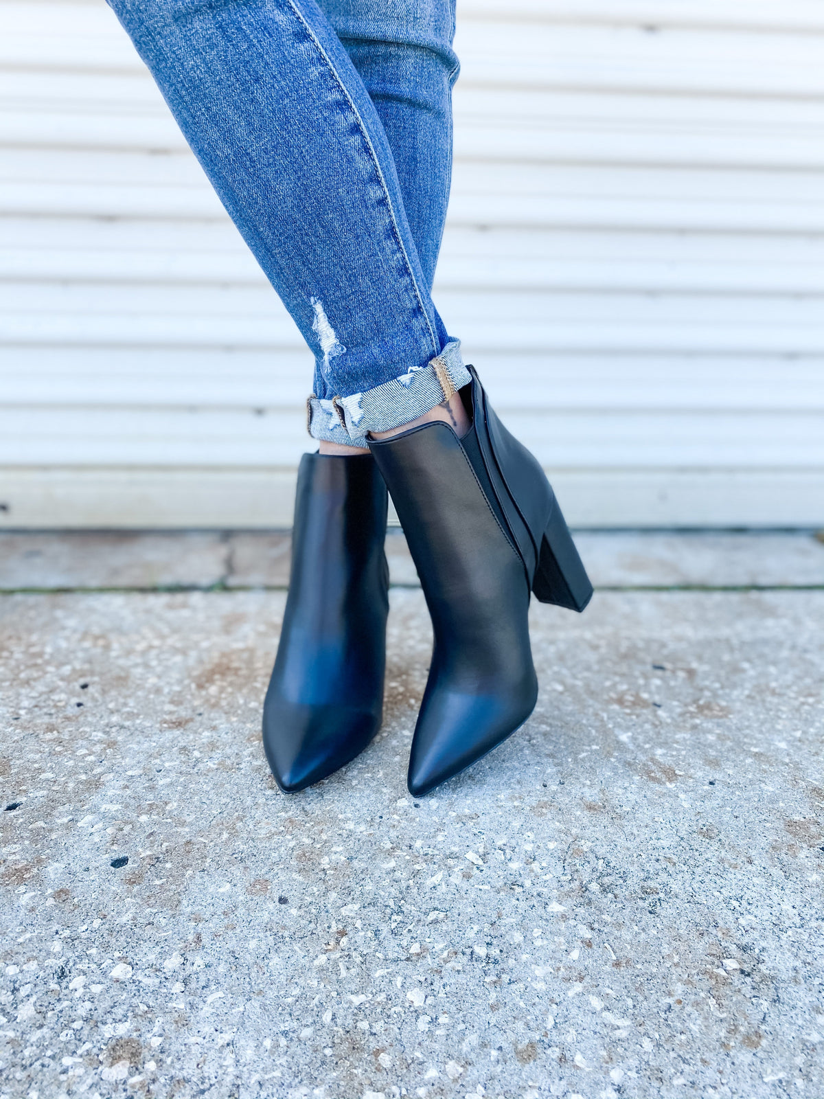 Black Faux Leather Pointed Toe Bootie